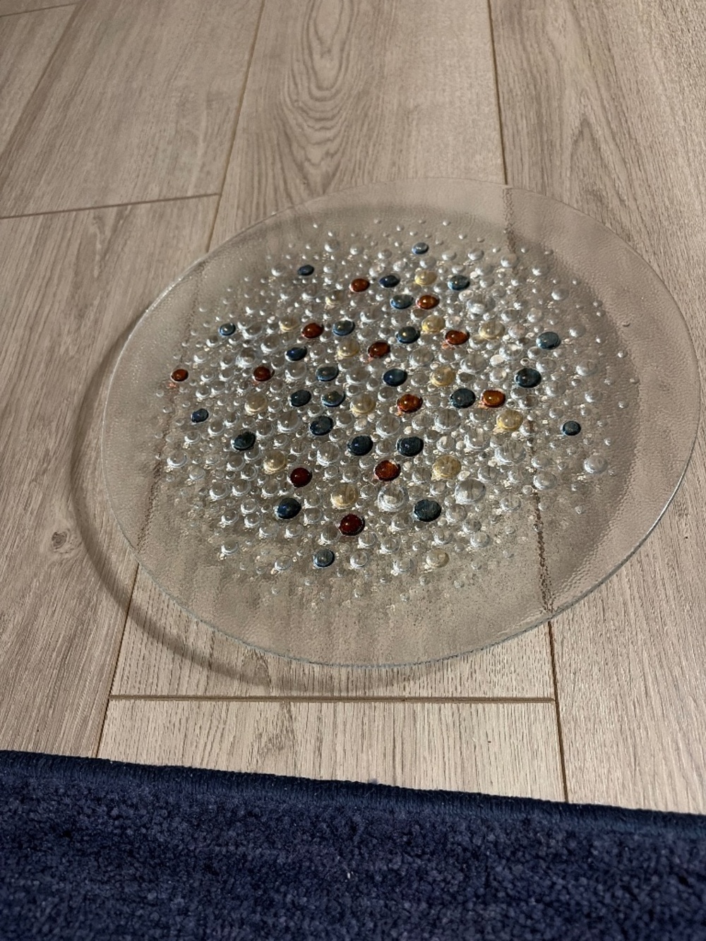 Serving Platter All Glass Round Bubble Confetti Asteroid Pattern Like New